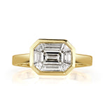 0.95ct Emerald and Trapezoid Cut Mosaic Diamond Ring in 14k Yellow Gold