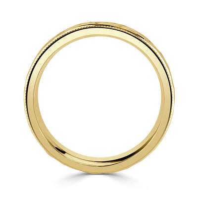 Men's Polished Hammered Finish Wedding Band in 14k Yellow Gold 7.0mm