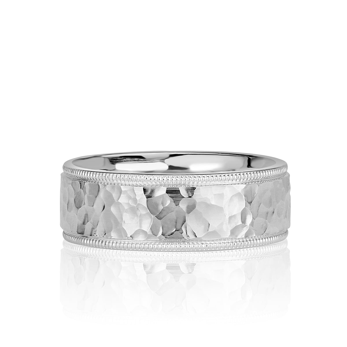 Men's Polished Hammered Finish Wedding Band in Platinum 7.0mm