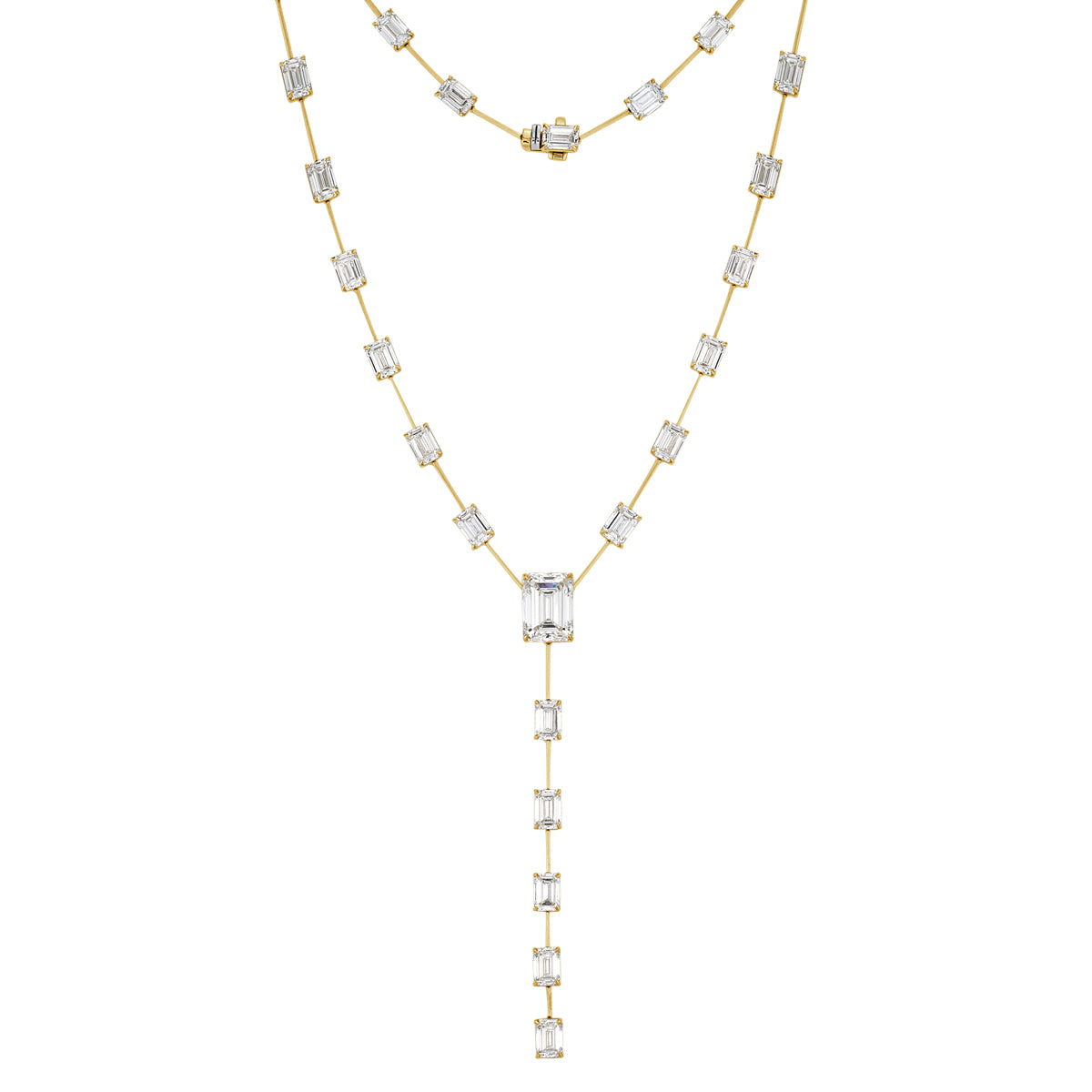 34.58ct Emerald Cut Diamond Drop Necklace in 18k Yellow Gold