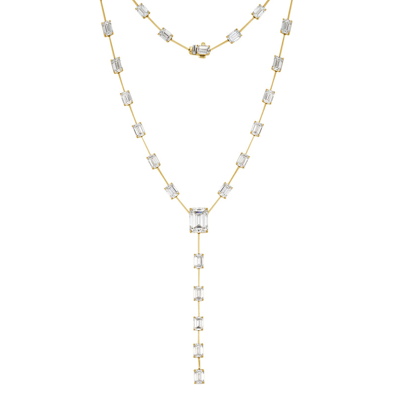 34.58ct Emerald Cut Diamond Drop Necklace in 18k Yellow Gold