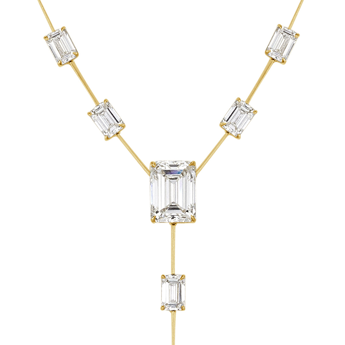 34.58ct Emerald Cut Diamond Drop Necklace in 18k Yellow Gold
