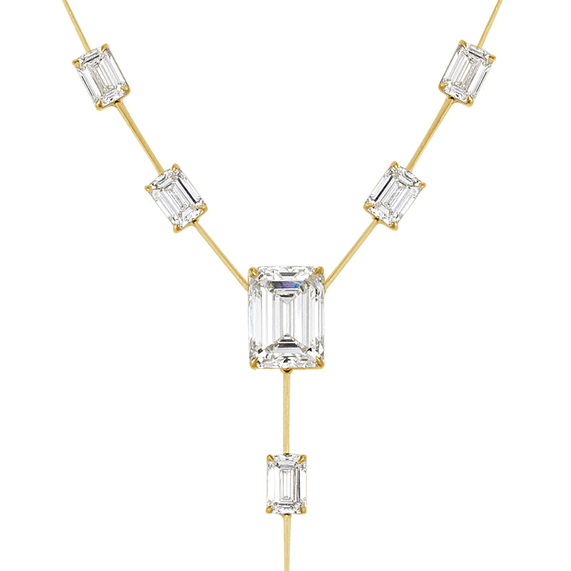 34.58ct Emerald Cut Diamond Drop Necklace in 18k Yellow Gold
