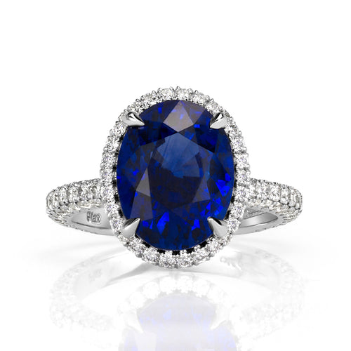 7.95ct Oval Cut Blue Sapphire Diamond Engagement Ring