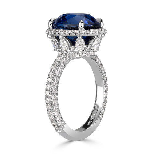 7.95ct Oval Cut Blue Sapphire Diamond Engagement Ring