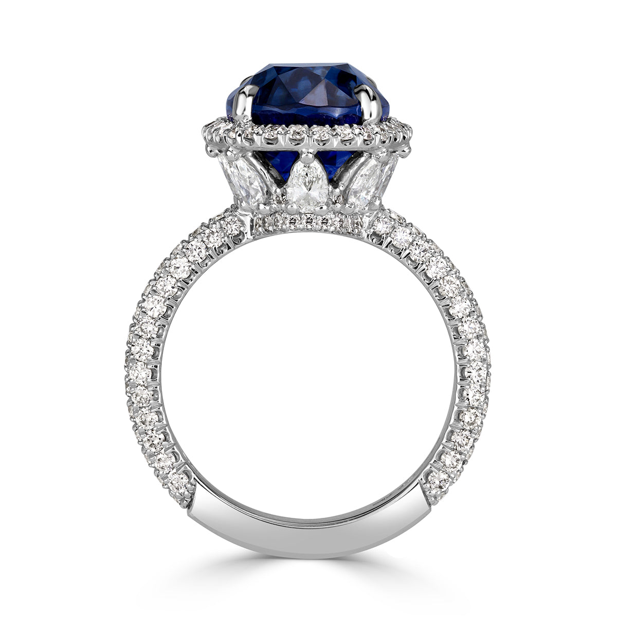7.95ct Oval Cut Blue Sapphire Diamond Engagement Ring