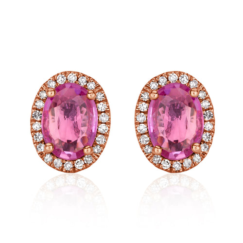 1.53ct Oval Cut Pink Sapphire and Diamond Stud Earrings