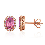 1.53ct Oval Cut Pink Sapphire and Diamond Stud Earrings