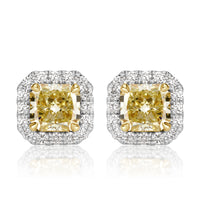 2.70ct Fancy Yellow Radiant Cut Diamond Halo Earrings