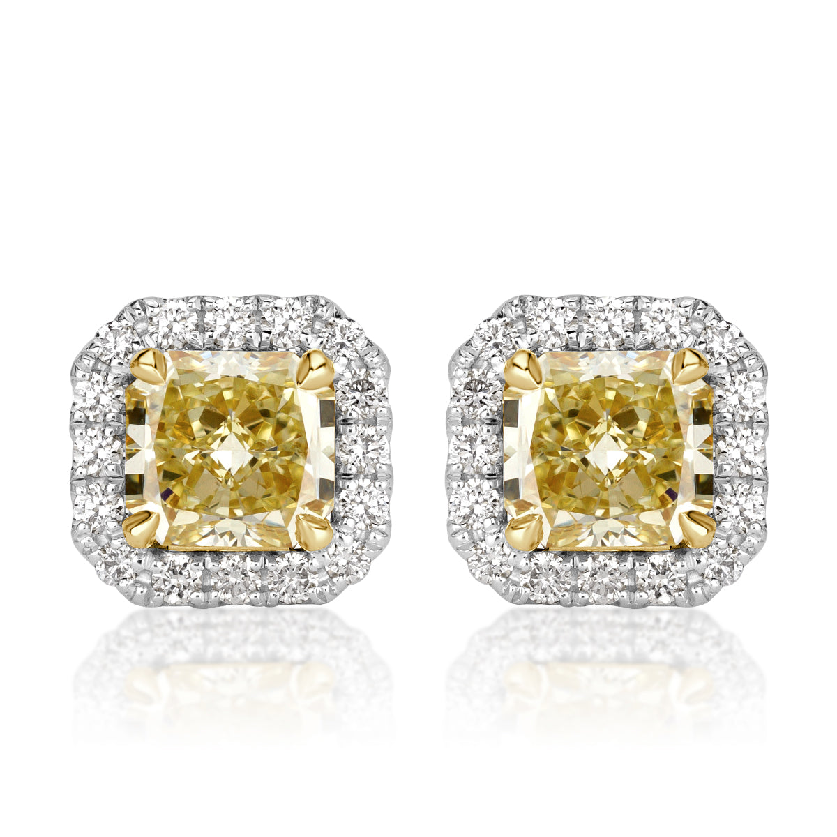 2.70ct Fancy Yellow Radiant Cut Diamond Halo Earrings