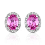 1.93ct Oval Cut Pink Sapphire and Diamond Halo Stud Earrings