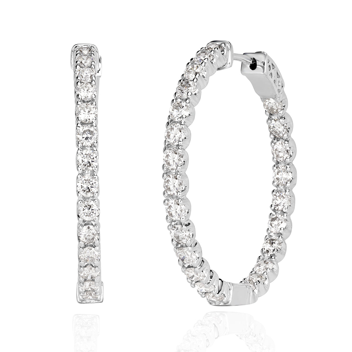 4.00ct Round Brilliant Cut Diamond Hoop Earrings 1.25”