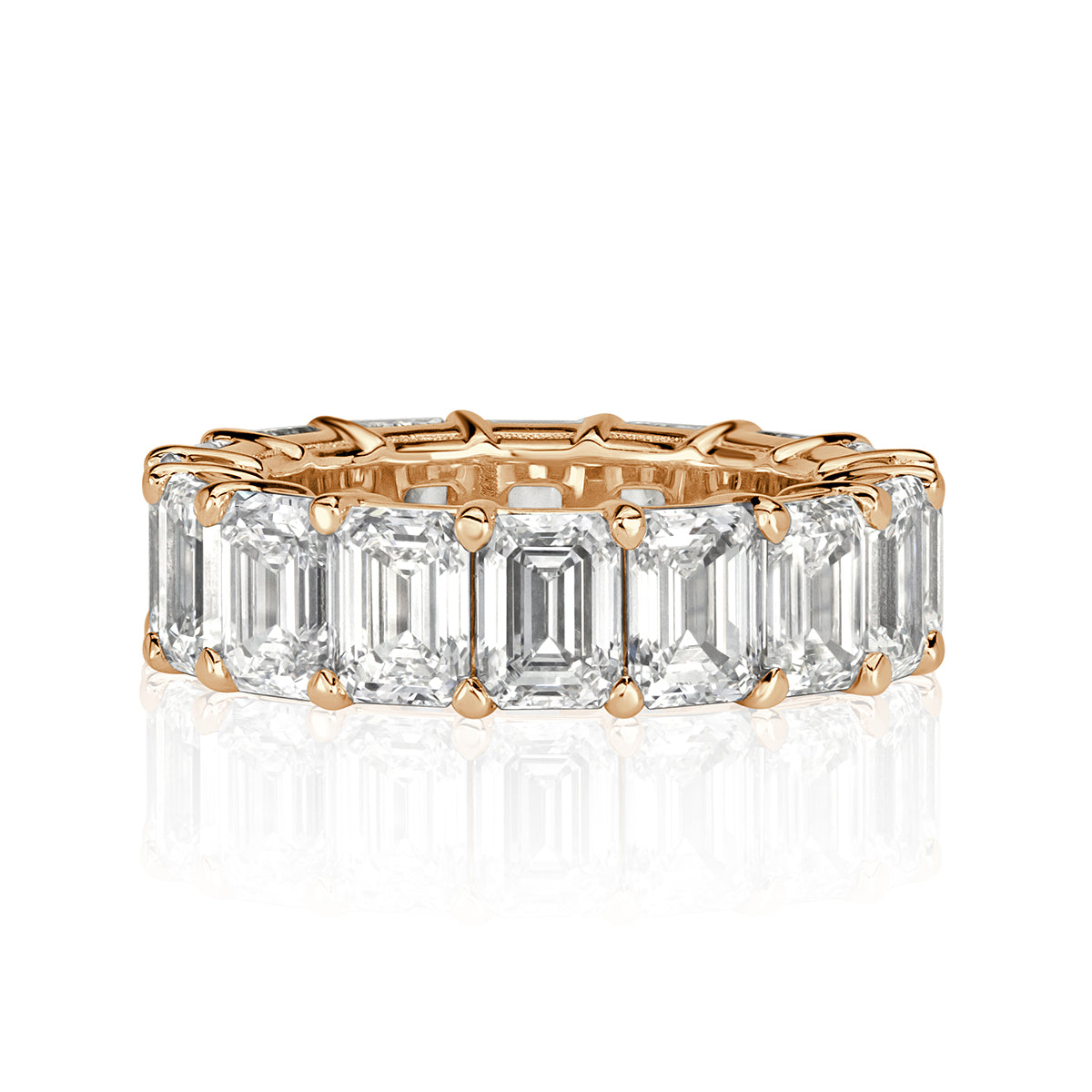11.23ct Emerald Cut Diamond Eternity Band in 18k Champagne Yellow Gold