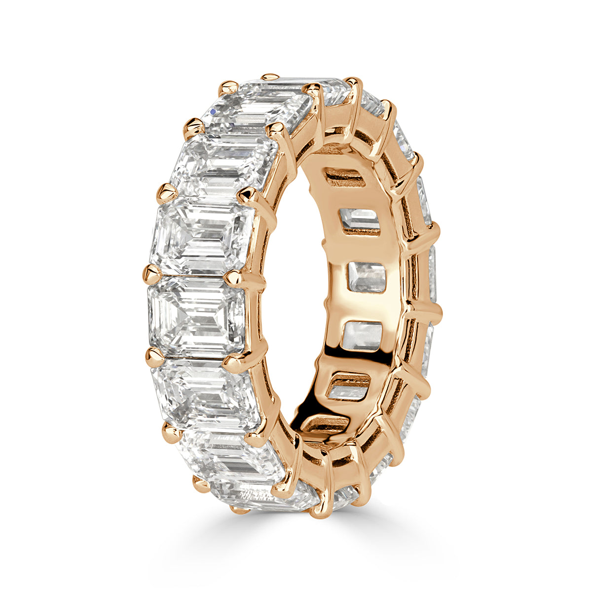 11.23ct Emerald Cut Diamond Eternity Band in 18k Champagne Yellow Gold
