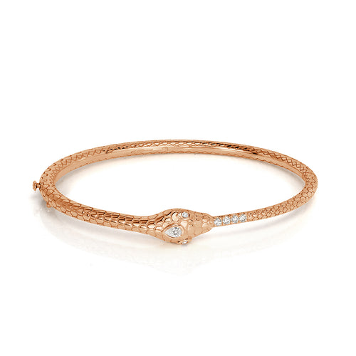 0.22ct Diamond and Sapphire Ouroboros Bangle in 18k Rose Gold