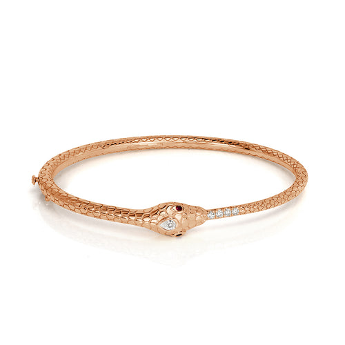 0.22ct Diamond and Sapphire Ouroboros Bangle Bracelet in 18k Rose Gold