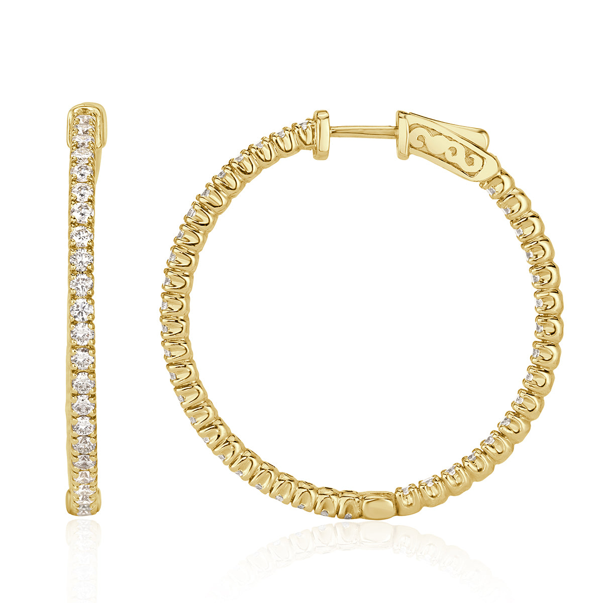 2.35ct Diamond Hoop Earrings in 14k Yellow Gold in 1.25'