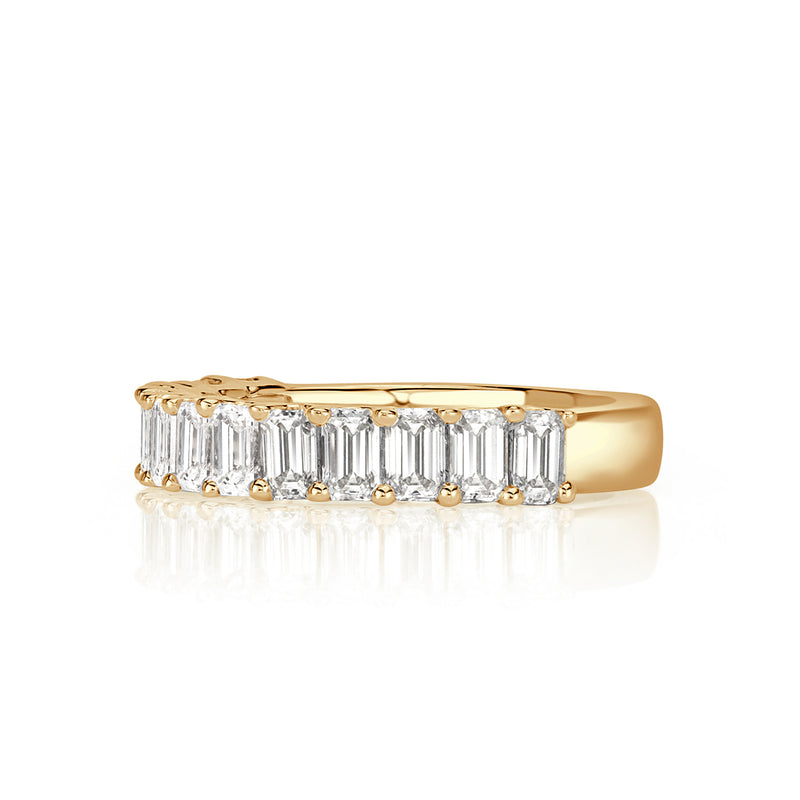 1.28ct Emerald Cut Diamond Wedding Band in 18k Champagne Yellow Gold
