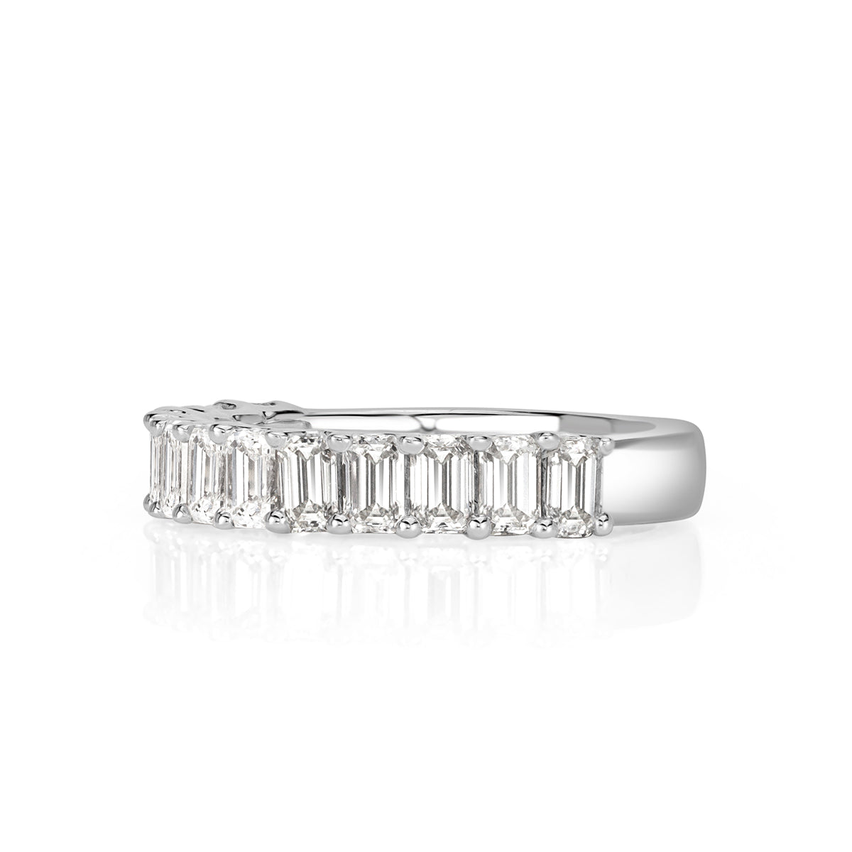 1.28ct Emerald Cut Diamond Wedding Band in 18k White Gold