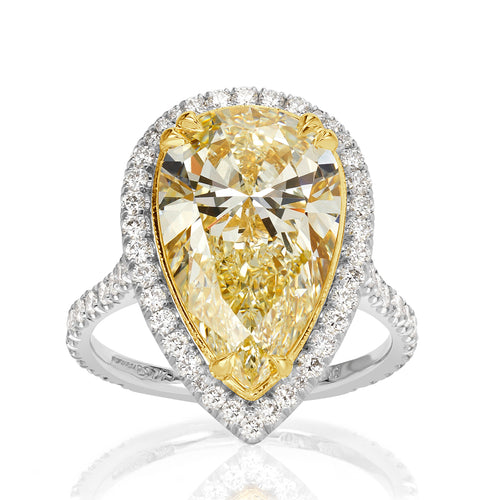 6.87ct Fancy Light Yellow Pear Shaped Diamond Engagement Ring