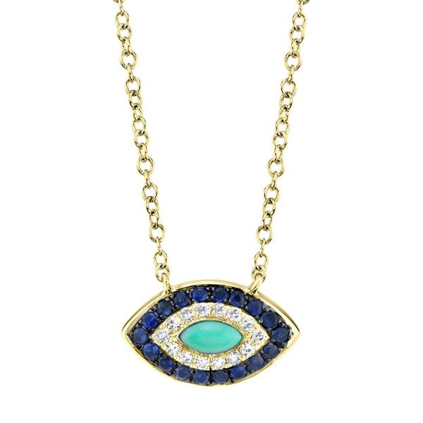 0.05ct Diamond & 0.20ct Blue Sapphire Necklace in 14k Yellow Gold
