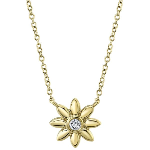 0.05ct Diamond Flower Necklace in 14k Yellow Gold