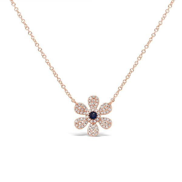 0.17ct Diamond & 0.06ct Blue Sapphire Necklace in 14k Rose Gold