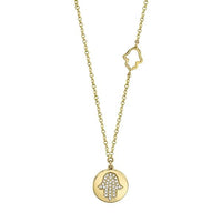 0.08ct Diamond Pave Hamsa Disc Necklace in 14k Yellow Gold