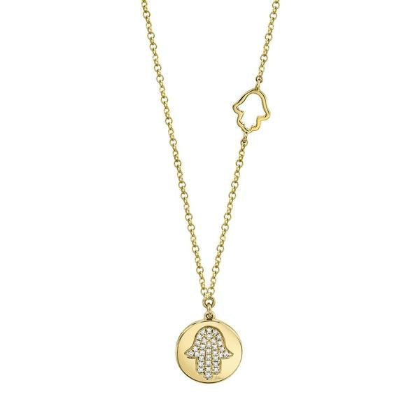 0.08ct Diamond Pave Hamsa Disc Necklace in 14k Yellow Gold