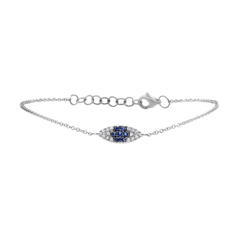 0.07ct Diamond & 0.11ct Blue Sapphire Eye Bracelet in 14k White Gold
