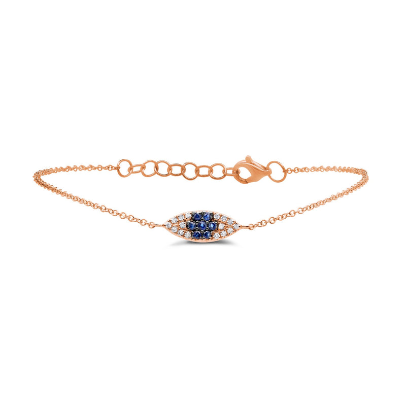 0.07ct Diamond & 0.11ct Blue Sapphire Eye Bracelet in 14k Rose Gold