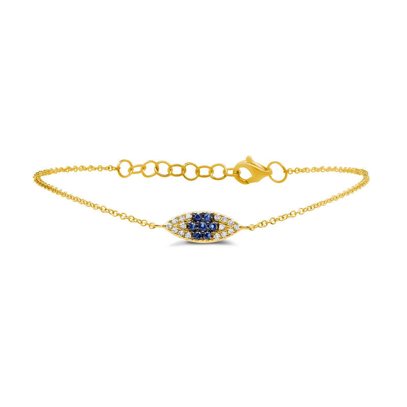0.07ct Diamond & 0.11ct Blue Sapphire Eye Bracelet in 14k Yellow Gold