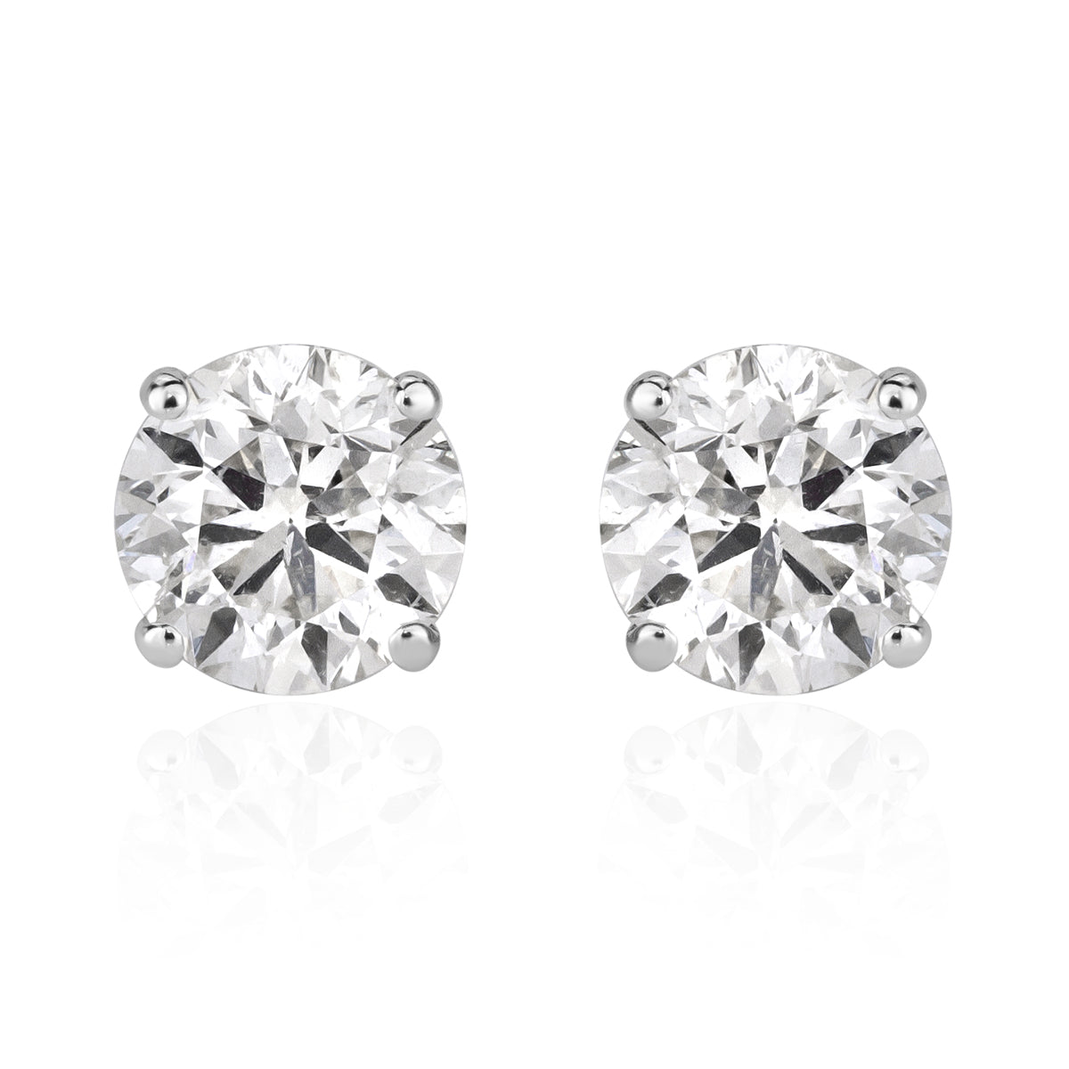 2.02ct Round Brilliant Cut Diamond Stud Earrings in 14k White Gold
