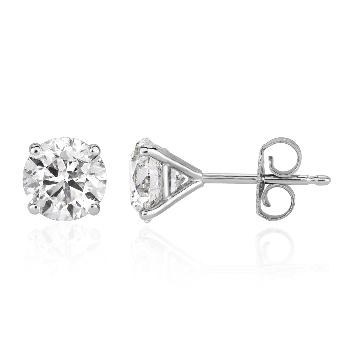 2.02ct Round Brilliant Cut Diamond Stud Earrings in 14k White Gold