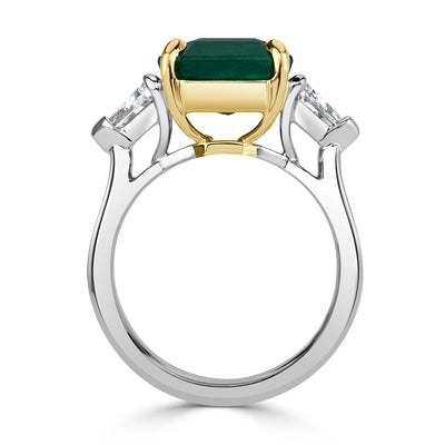 6.44ct Emerald Cut Emerald Diamond Engagement Ring