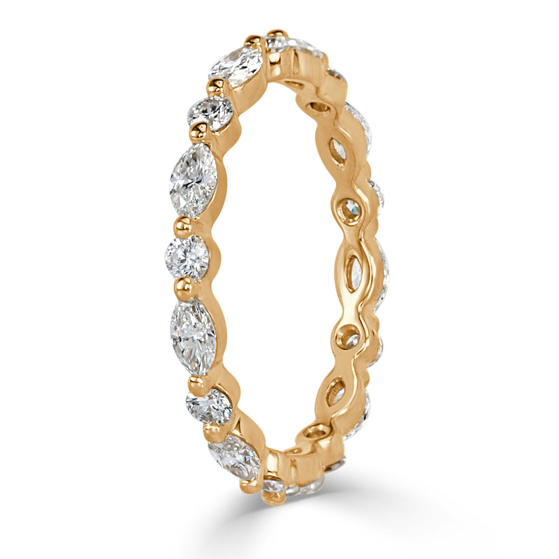 1.00ct Marquise and Round Brilliant Cut Diamond Eternity Band in 18k Champagne Yellow Gold