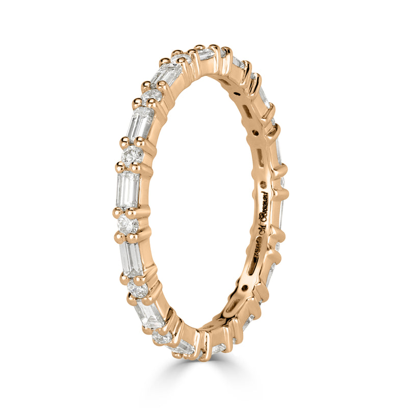 1.00ct Baguette Cut and Round Brilliant Cut Diamond Eternity Band in 18k Champagne Yellow Gold