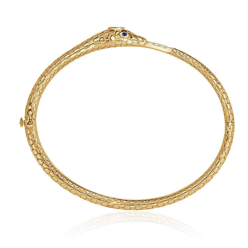 0.22ct Diamond and Gemstone Ouroboros Snake Bangle in 18k Champagne Yellow Gold