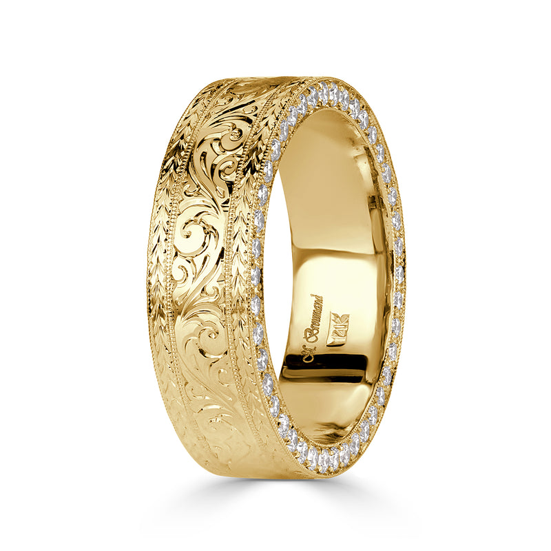 1.15ct Round Brilliant Cut Diamond Men's Engraved Wedding Band
