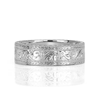 1.15ct Round Brilliant Cut Diamond Men's Engraved Wedding Band in Platinum