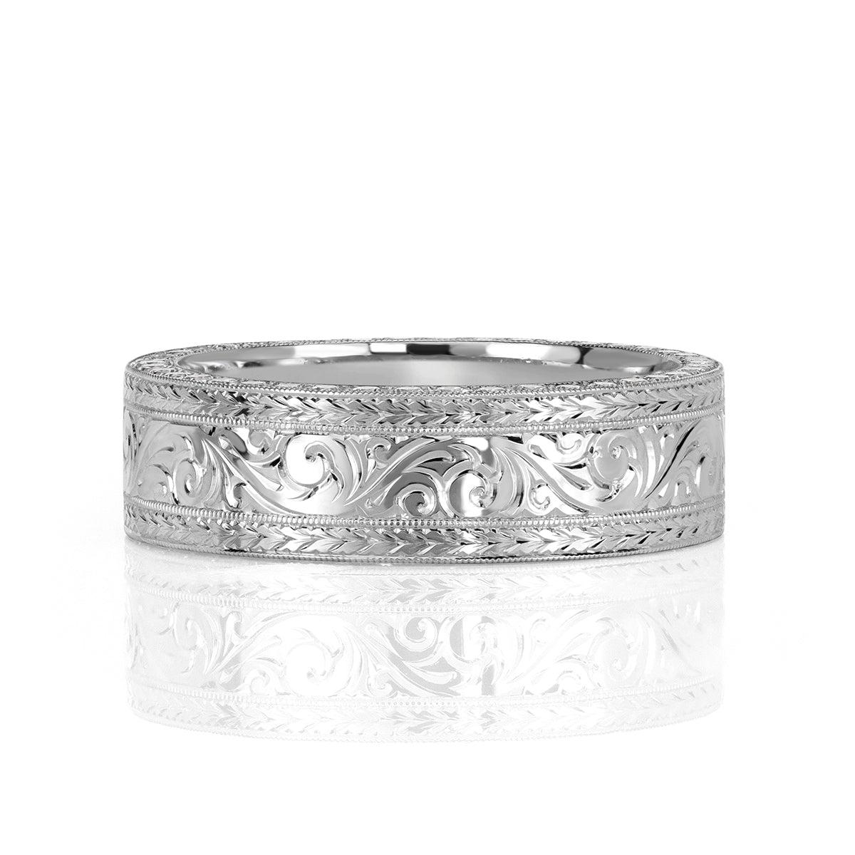 1.15ct Round Brilliant Cut Diamond Men's Engraved Wedding Band in Platinum