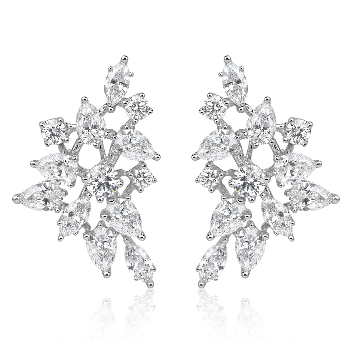 2.84ct Floral Cluster Diamond Earrings in 18k White Gold