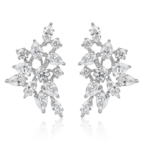 2.84ct Floral Cluster Diamond Earrings in 18k White Gold