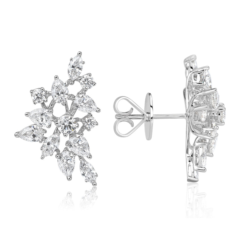 2.84ct Floral Cluster Diamond Earrings in 18k White Gold