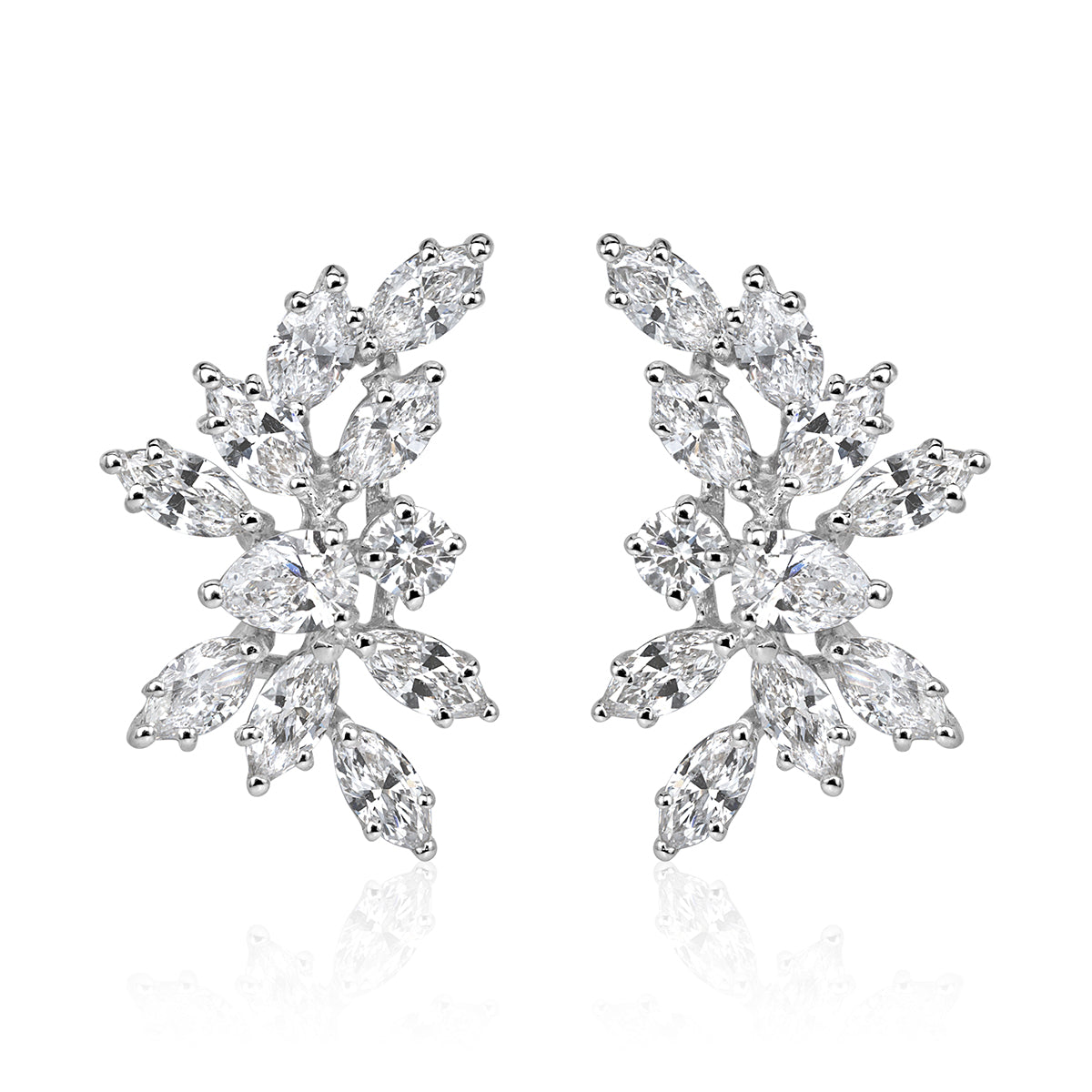 2.04ct Floral Cluster Diamond Earrings in 18k White Gold