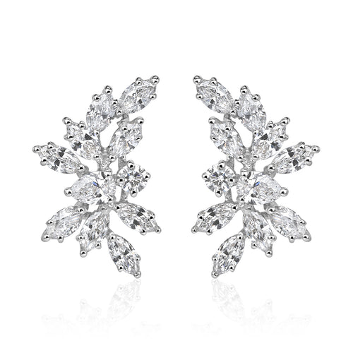 2.04ct Floral Cluster Diamond Earrings in 18k White Gold