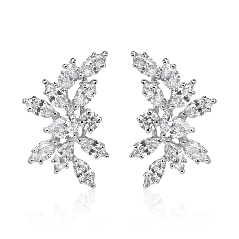 2.04ct Floral Cluster Diamond Earrings in 18k White Gold