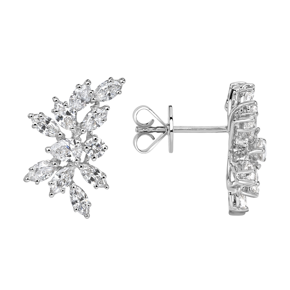2.04ct Floral Cluster Diamond Earrings in 18k White Gold