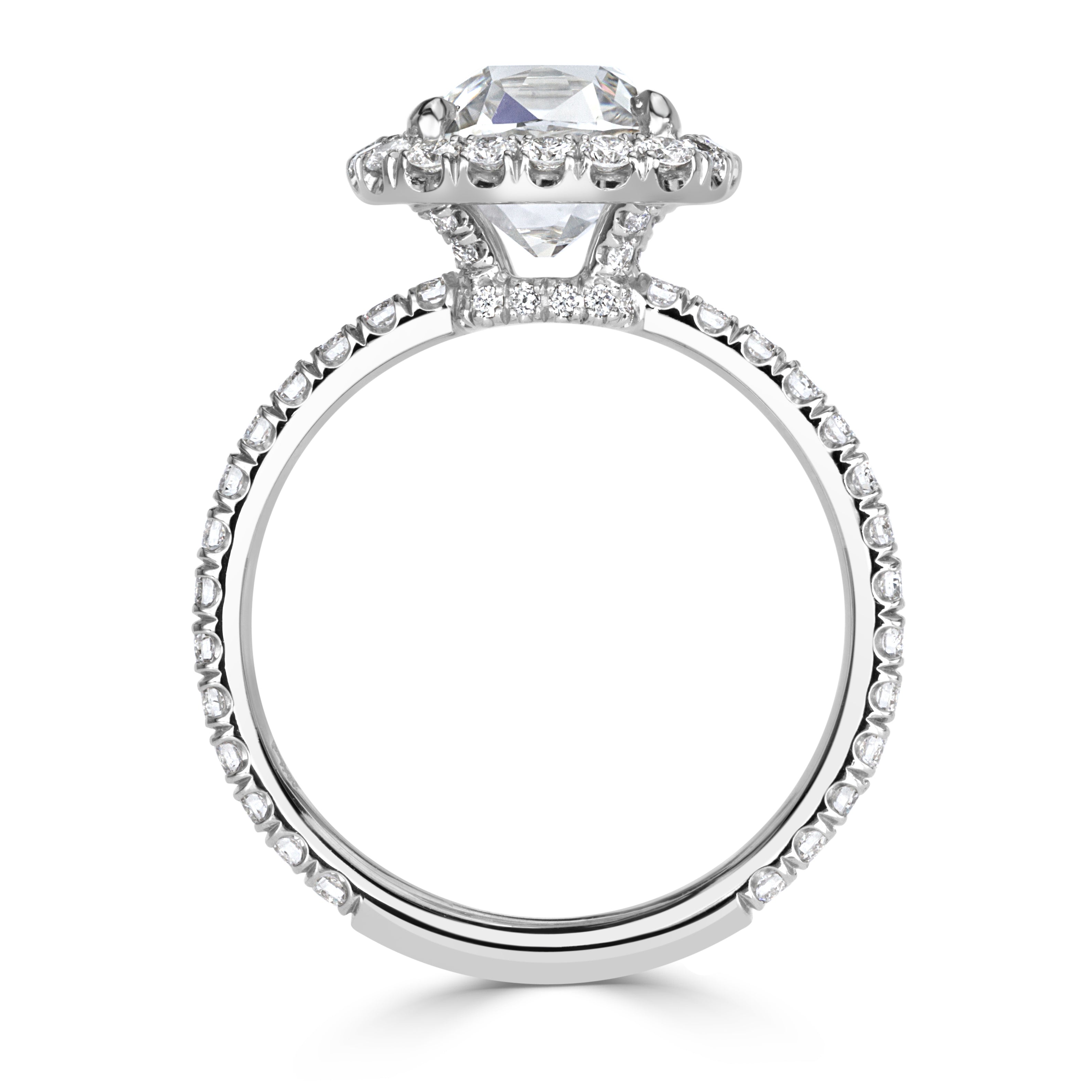 3.19ct Brilliant Round Cut Solitaire three stone Best Quality Moissani 3.19 CT E SI1 Round Earth Mined Certified Diamonds Platinum Halo Side Stone  Ring
