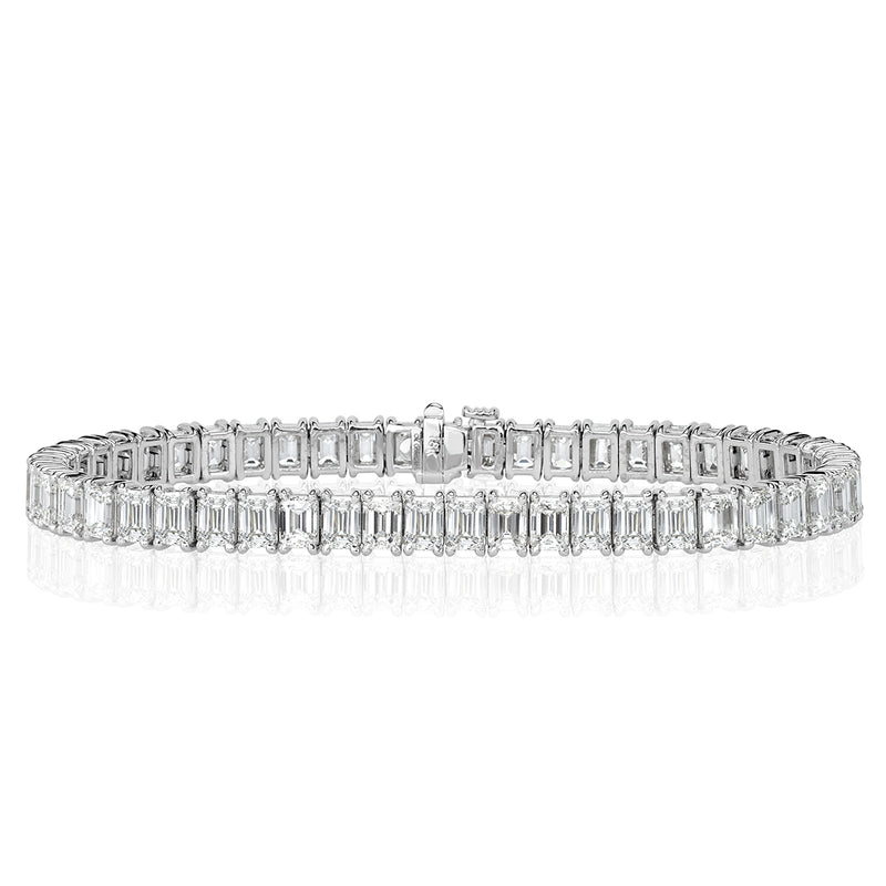 15.61ct Emerald Cut Diamond Tennis Bracelet in 18k White Gold in 7'